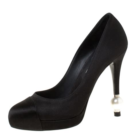 chanel black satin heel|chanel pumps.